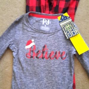 Unisex Christmas Pajama Set Size 3T Buffalo Checker Print Pant and Grey Top